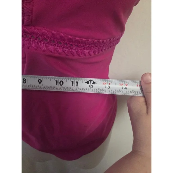 Kona Sol Womens Pink Crochet Trim V-Neck One Piece Swimsuit XL Halter Tie Back - Picture 4 of 7